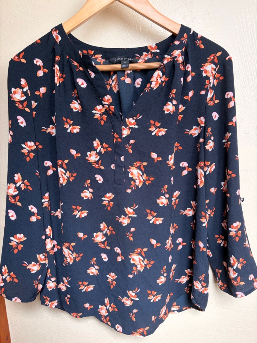41 Hawthorn Navy Floral Split V-Neck Blouse